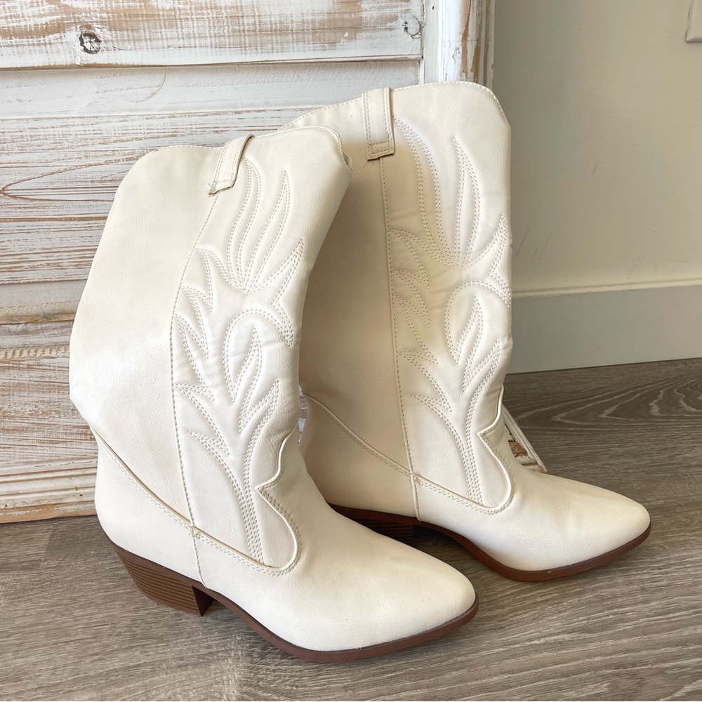 White leather cowboy boots